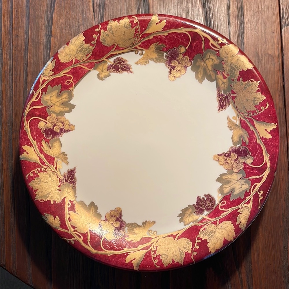 Crate&Barrel Red and Gold Floral Dinner Plate